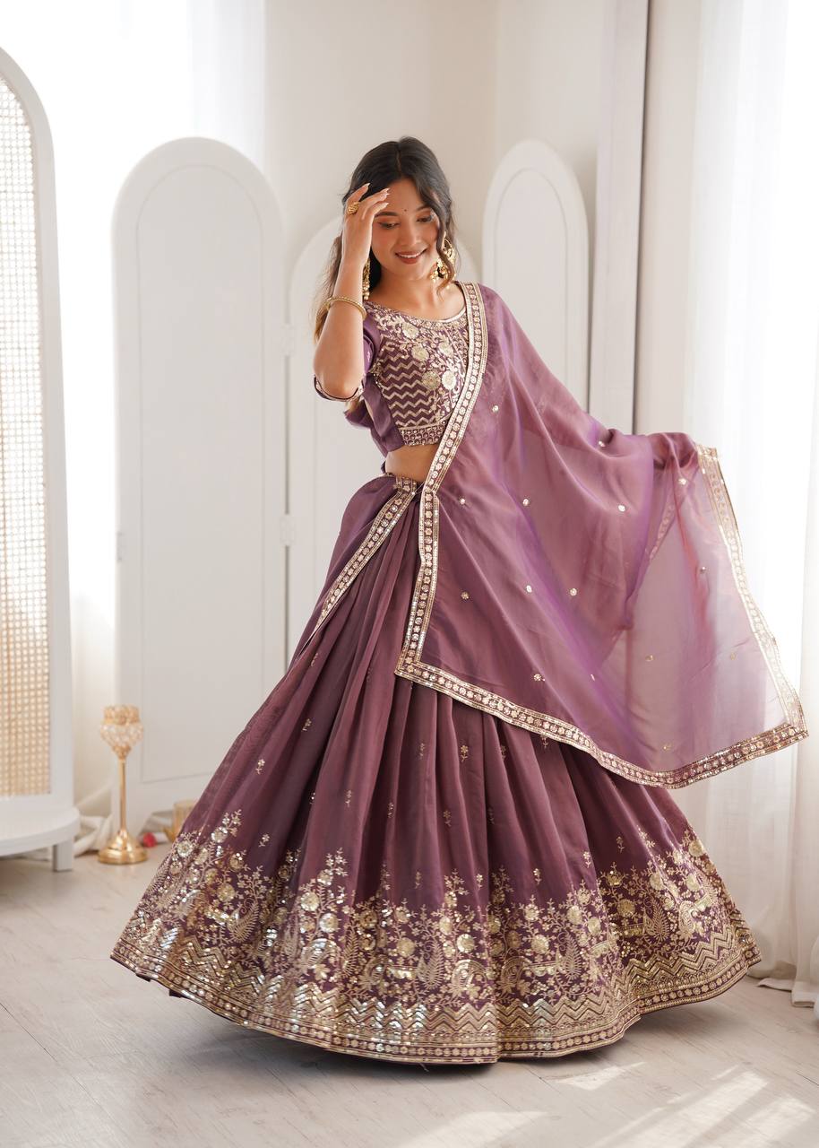 Lehenga Mart Designer Shimmer Lehenga Choli For Wedding-Purple | Grocsy