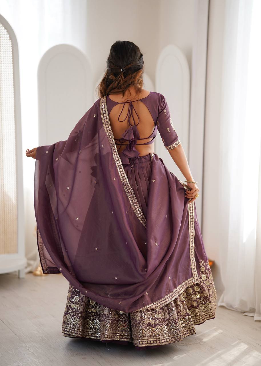 Lehenga Mart Designer Shimmer Lehenga Choli For Wedding-Purple | Grocsy