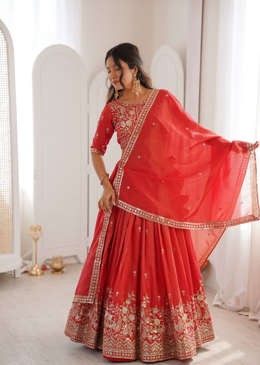 Lehenga Mart Designer Shimmer Lehenga Choli For Wedding-Red | Grocsy
