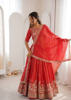 Lehenga Mart Designer Shimmer Lehenga Choli For Wedding-Red | Grocsy