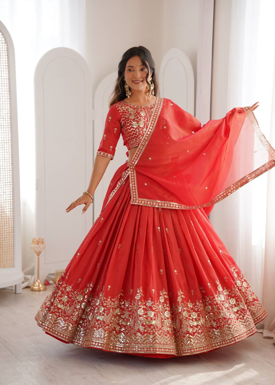 Lehenga Mart Designer Shimmer Lehenga Choli For Wedding-Red | Grocsy
