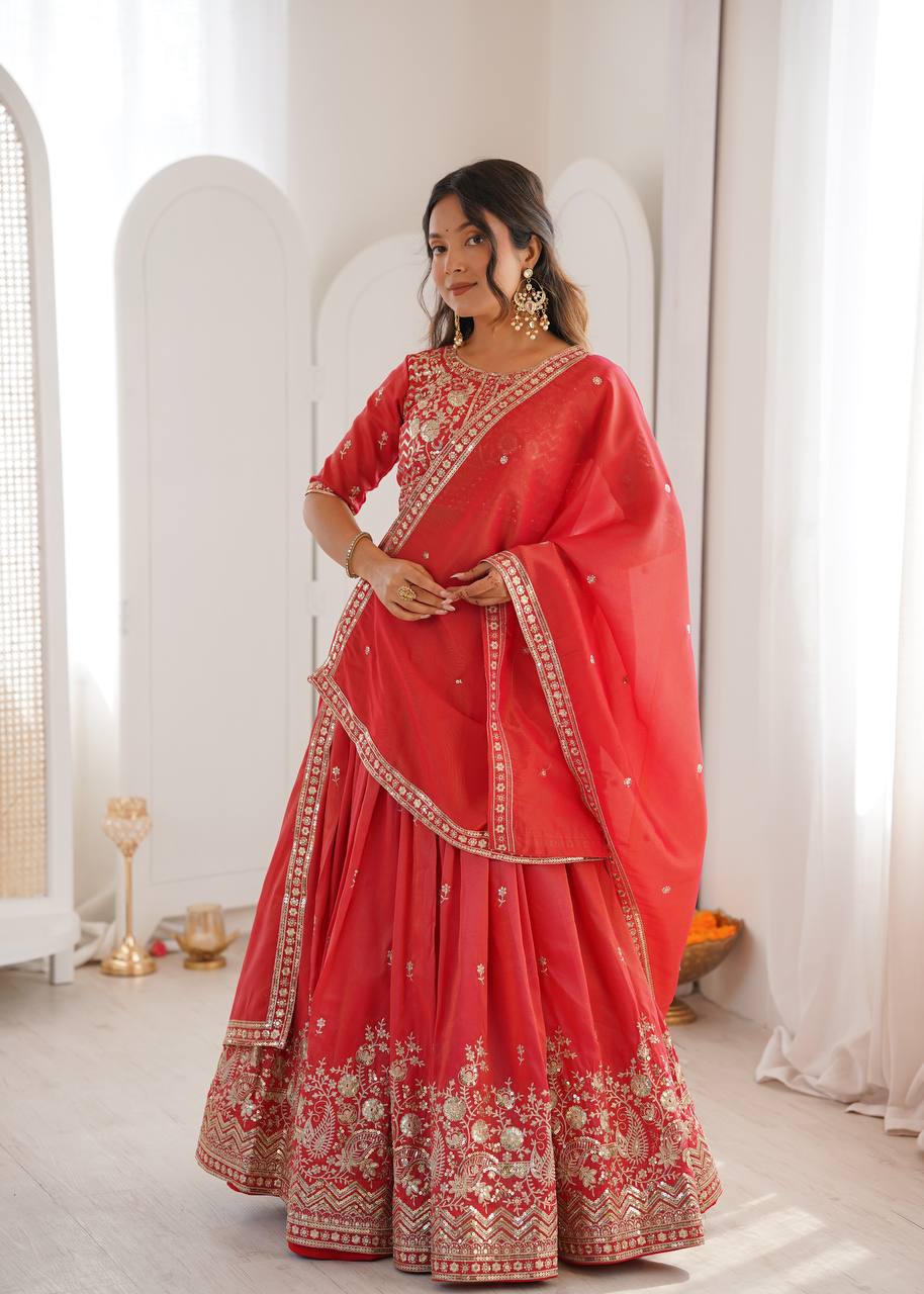 Lehenga Mart Designer Shimmer Lehenga Choli For Wedding-Red | Grocsy