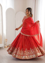 Lehenga Mart Designer Shimmer Lehenga Choli For Wedding-Red | Grocsy