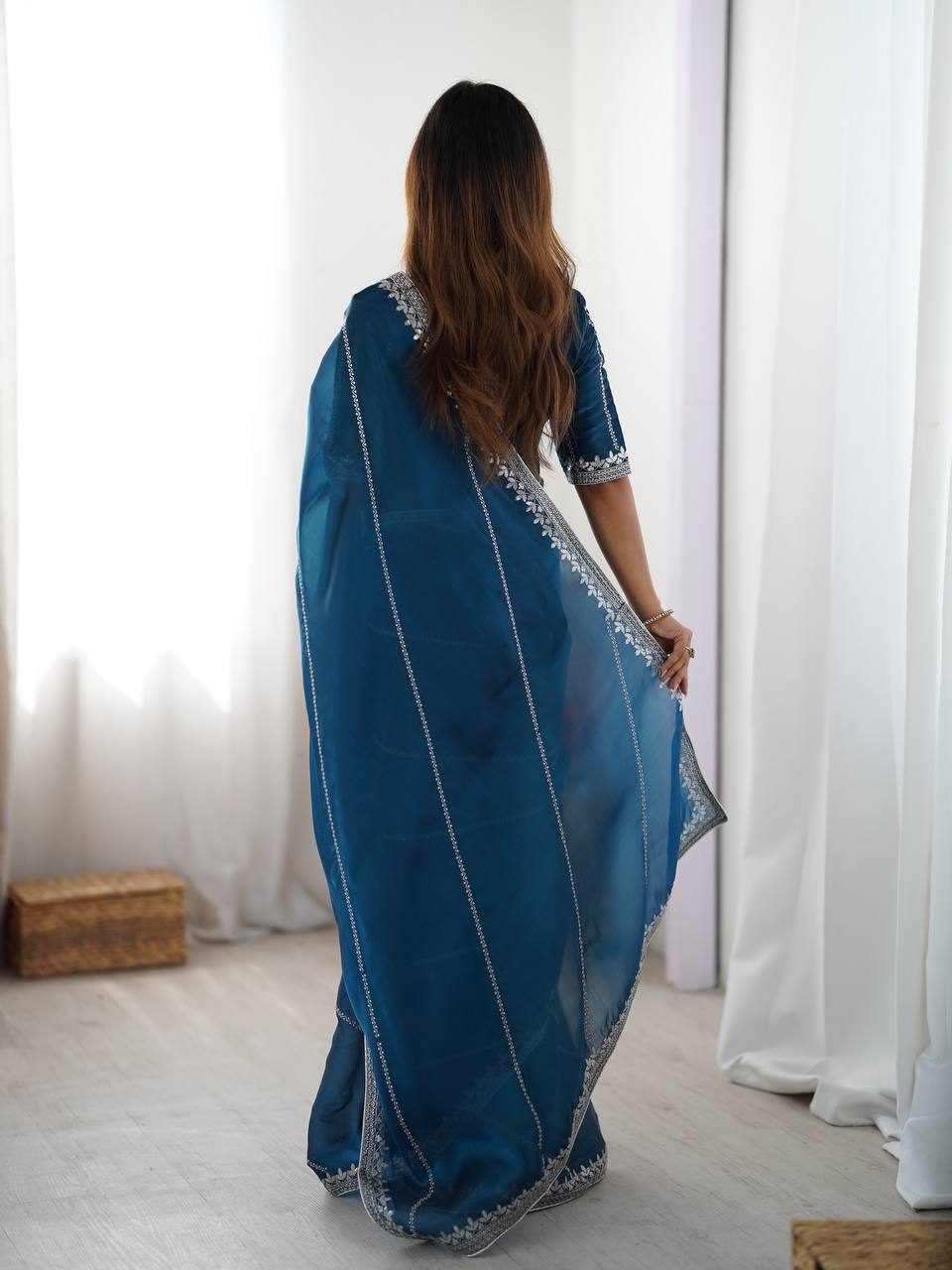 Lehenga Mart Designer Bollywood Style Party Wear Saree-Blue | Grocsy