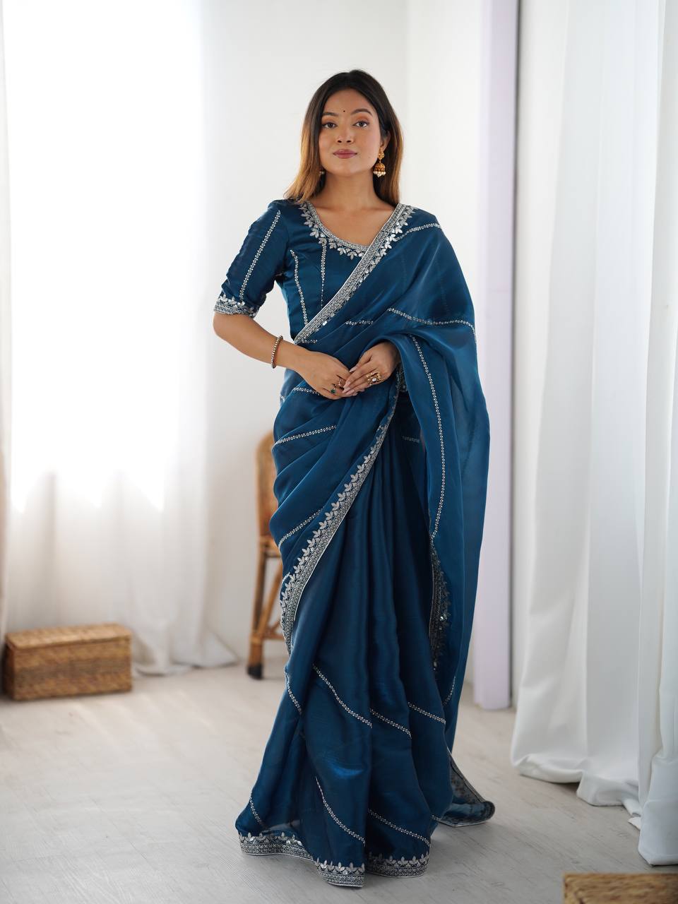 Lehenga Mart Designer Bollywood Style Party Wear Saree-Blue | Grocsy