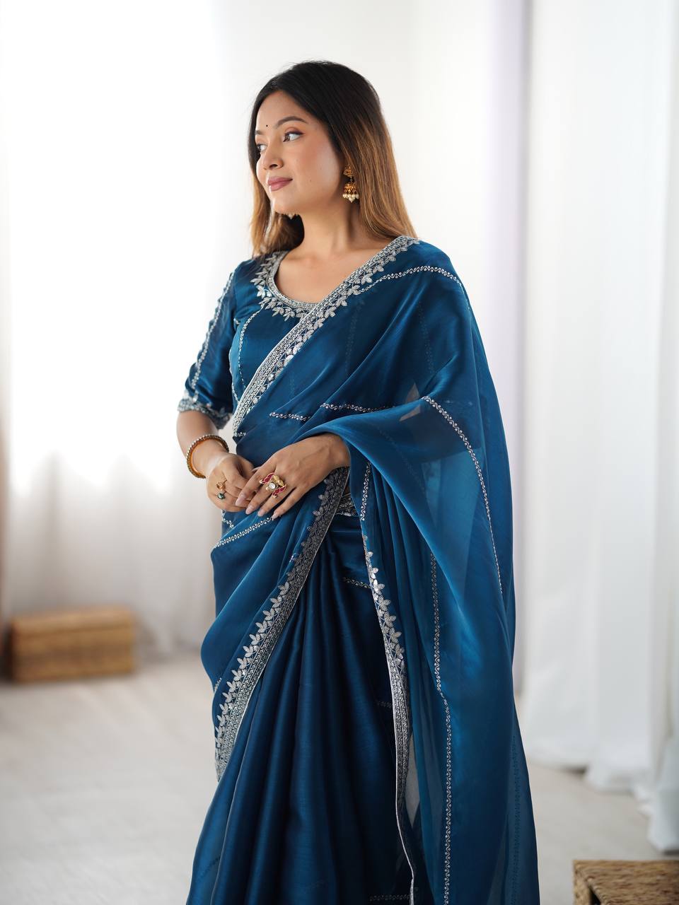 Lehenga Mart Designer Bollywood Style Party Wear Saree-Blue | Grocsy