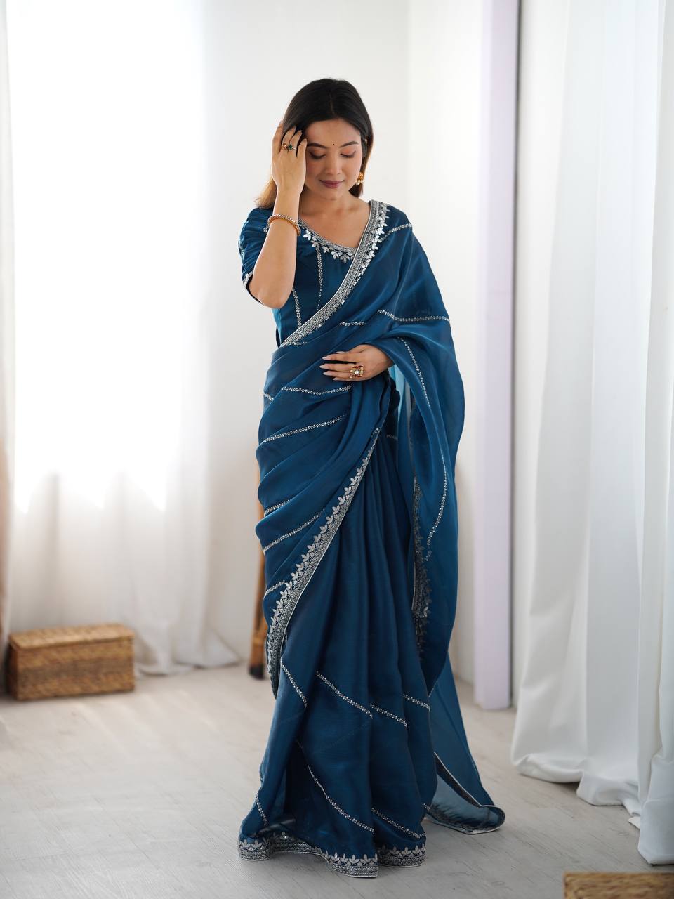 Lehenga Mart Designer Bollywood Style Party Wear Saree-Blue | Grocsy