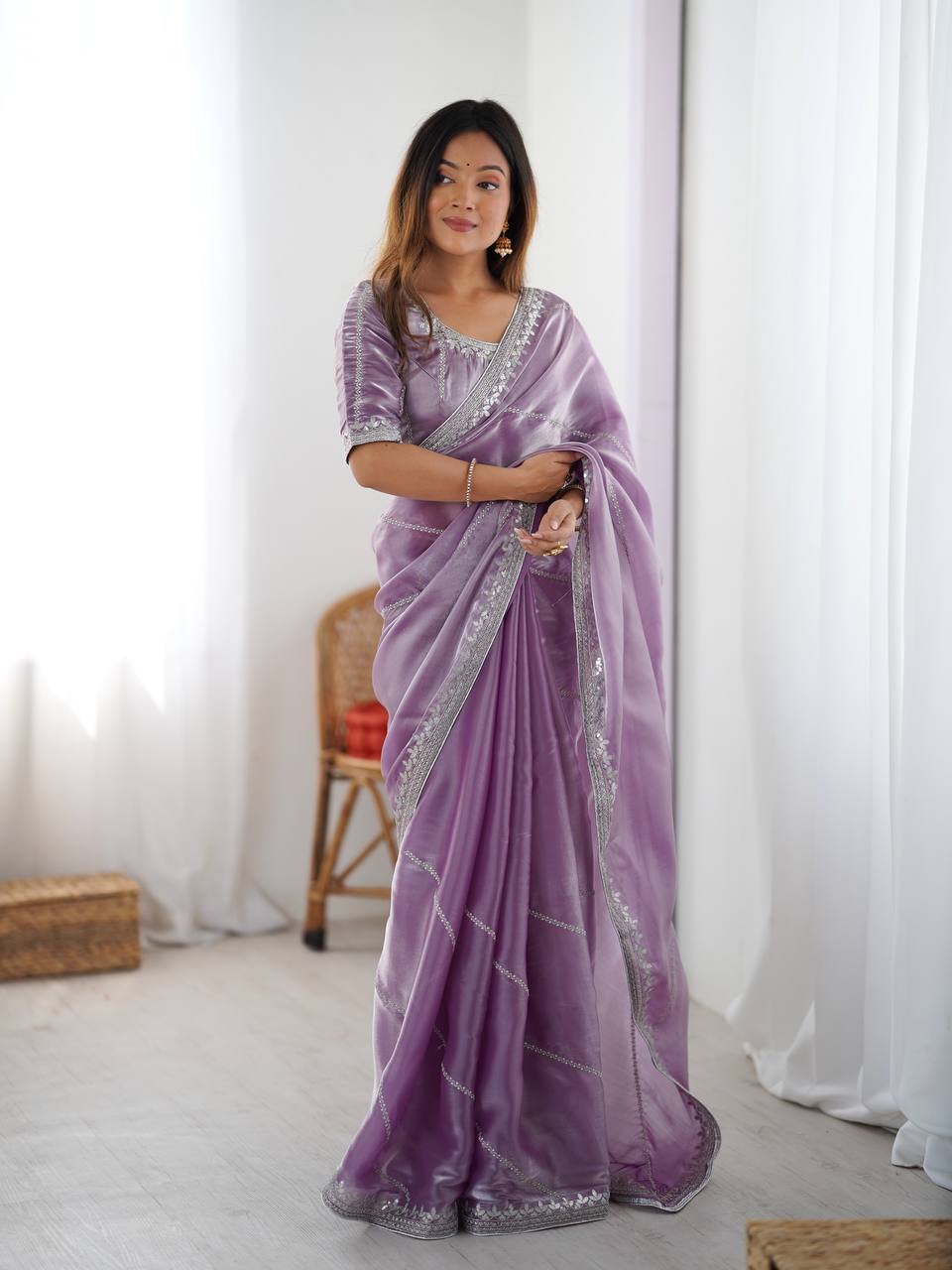 Lehenga Mart Designer Bollywood Style Party Wear Saree-Lavender | Grocsy