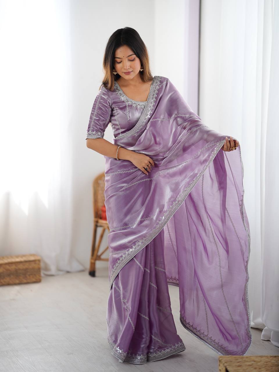 Lehenga Mart Designer Bollywood Style Party Wear Saree-Lavender | Grocsy