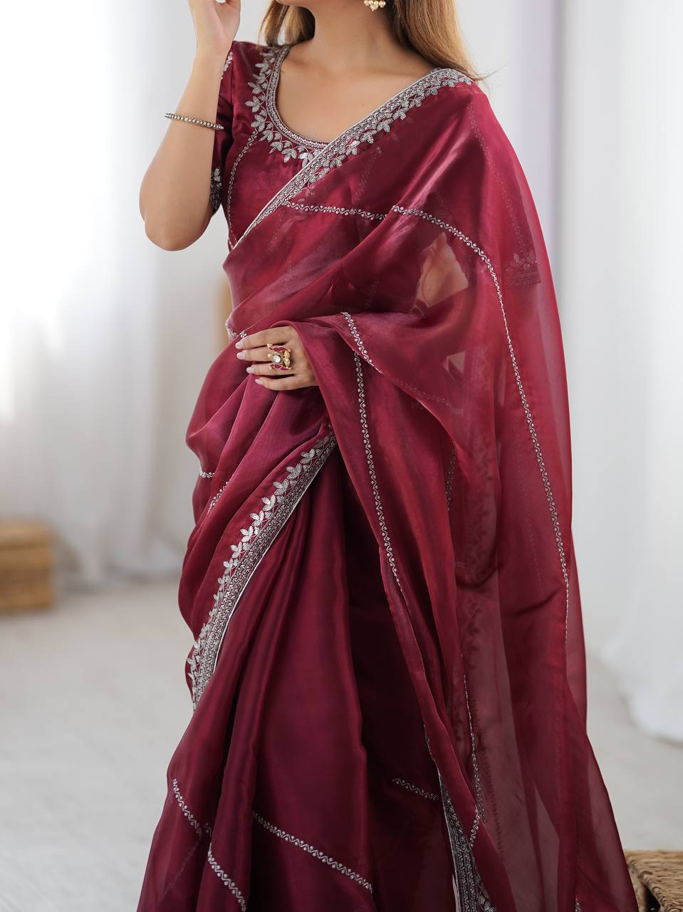 Lehenga Mart Designer Bollywood Style Party Wear Saree-Marun | Grocsy