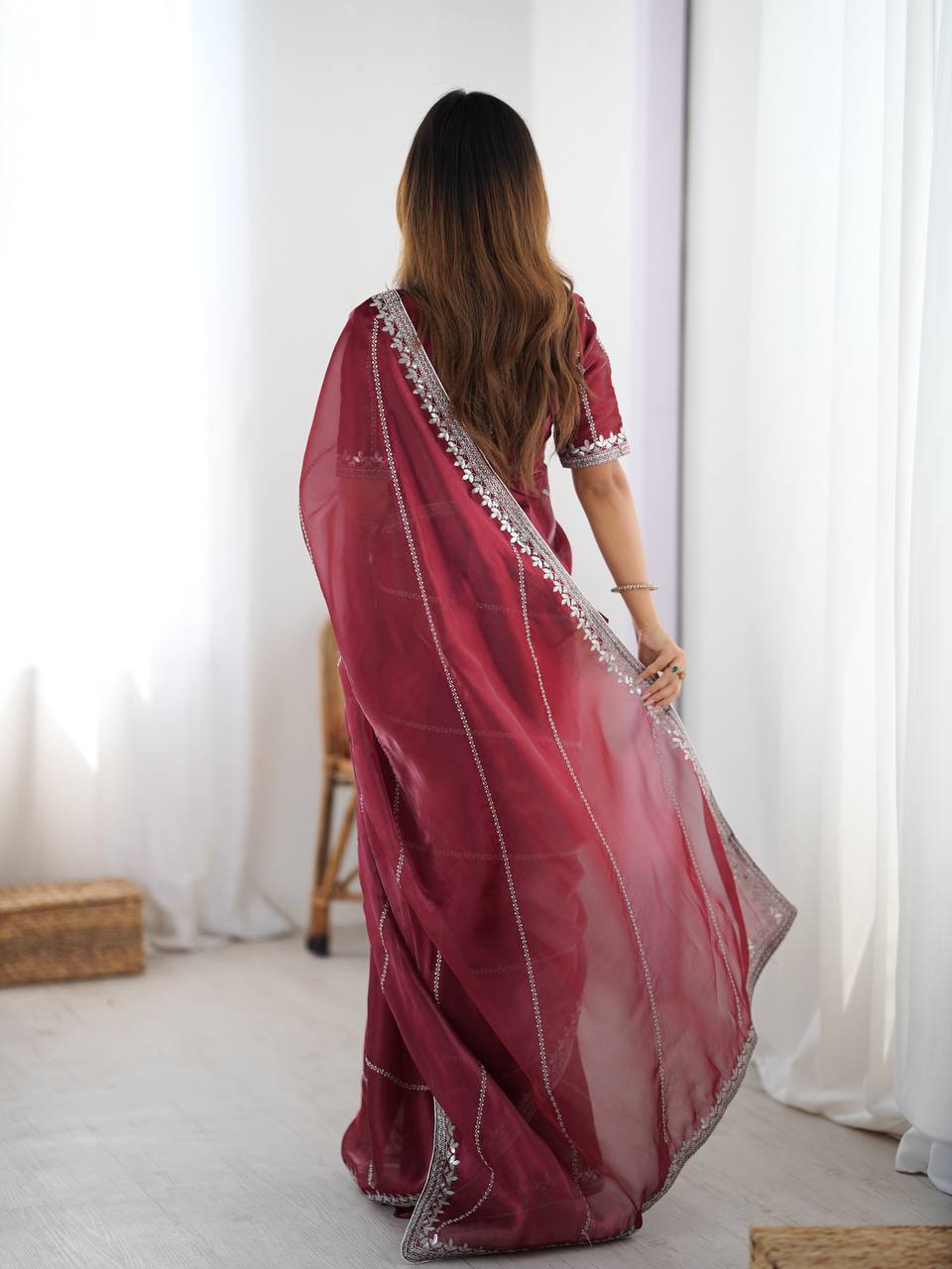 Lehenga Mart Designer Bollywood Style Party Wear Saree-Marun | Grocsy