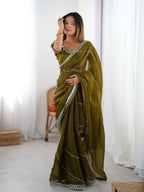 Lehenga Mart Designer Bollywood Style Party Wear Saree-Olive | Grocsy