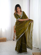 Lehenga Mart Designer Bollywood Style Party Wear Saree-Olive | Grocsy