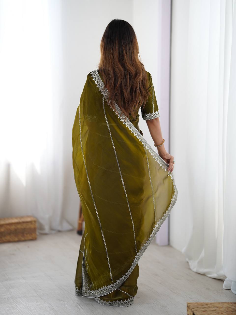 Lehenga Mart Designer Bollywood Style Party Wear Saree-Olive | Grocsy