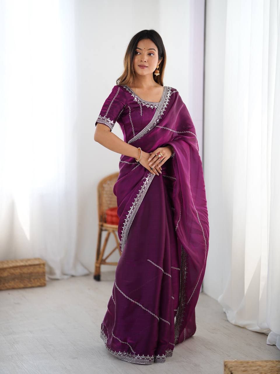 Lehenga Mart Designer Bollywood Style Party Wear Saree-Purple | Grocsy