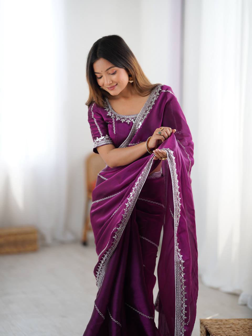 Lehenga Mart Designer Bollywood Style Party Wear Saree-Purple | Grocsy