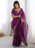 Prazu Fashion Wine Thread Sequence Organza Silk Party Wear Saree | Grocsy