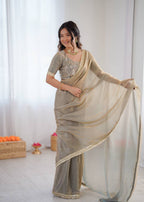 Lehenga Mart Designer Bollywood Style Party Wear Saree-Grey | Grocsy