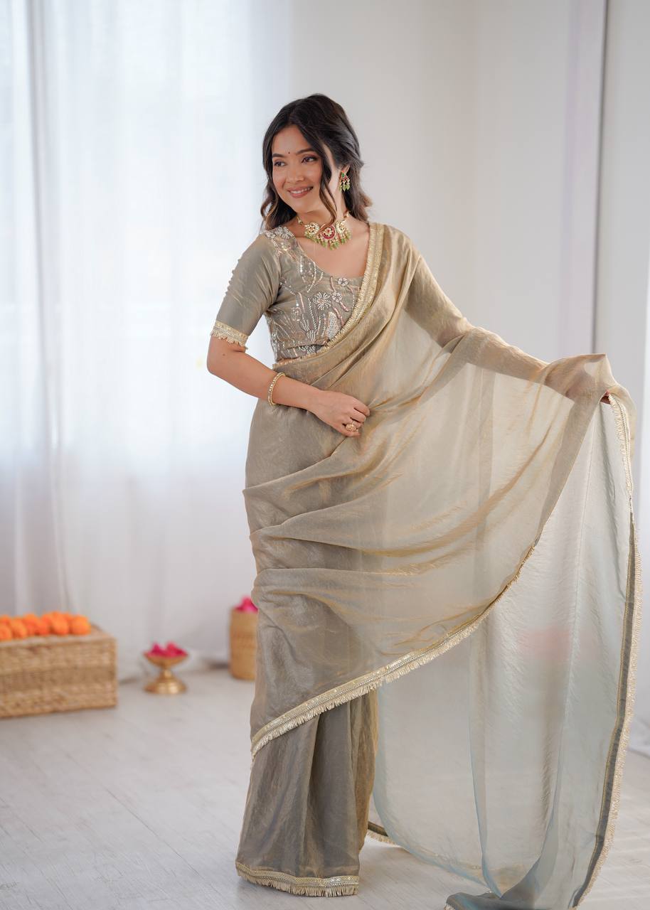 Lehenga Mart Designer Bollywood Style Party Wear Saree-Grey | Grocsy