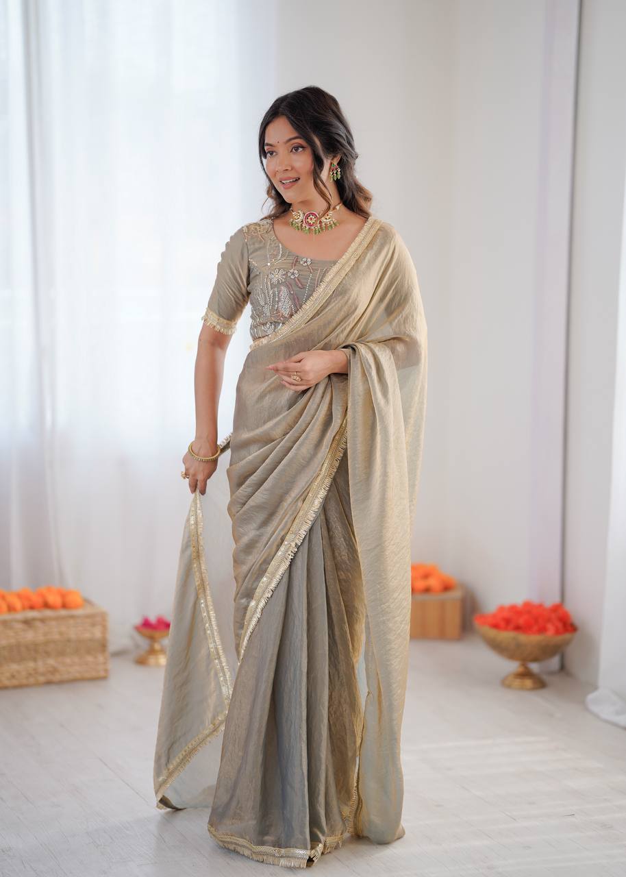 Lehenga Mart Designer Bollywood Style Party Wear Saree-Grey | Grocsy
