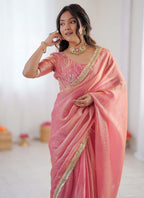 Prazu Fashion Peach Golden Shaded Fendi Silk Ready To Wear Saree | Grocsy