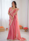 Prazu Fashion Peach Golden Shaded Fendi Silk Ready To Wear Saree | Grocsy