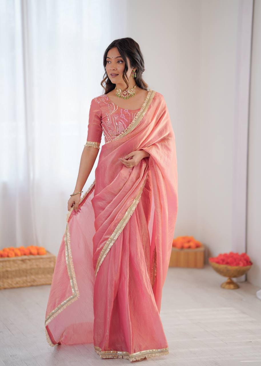 Lehenga Mart Designer Bollywood Style Party Wear Saree-Pink | Grocsy