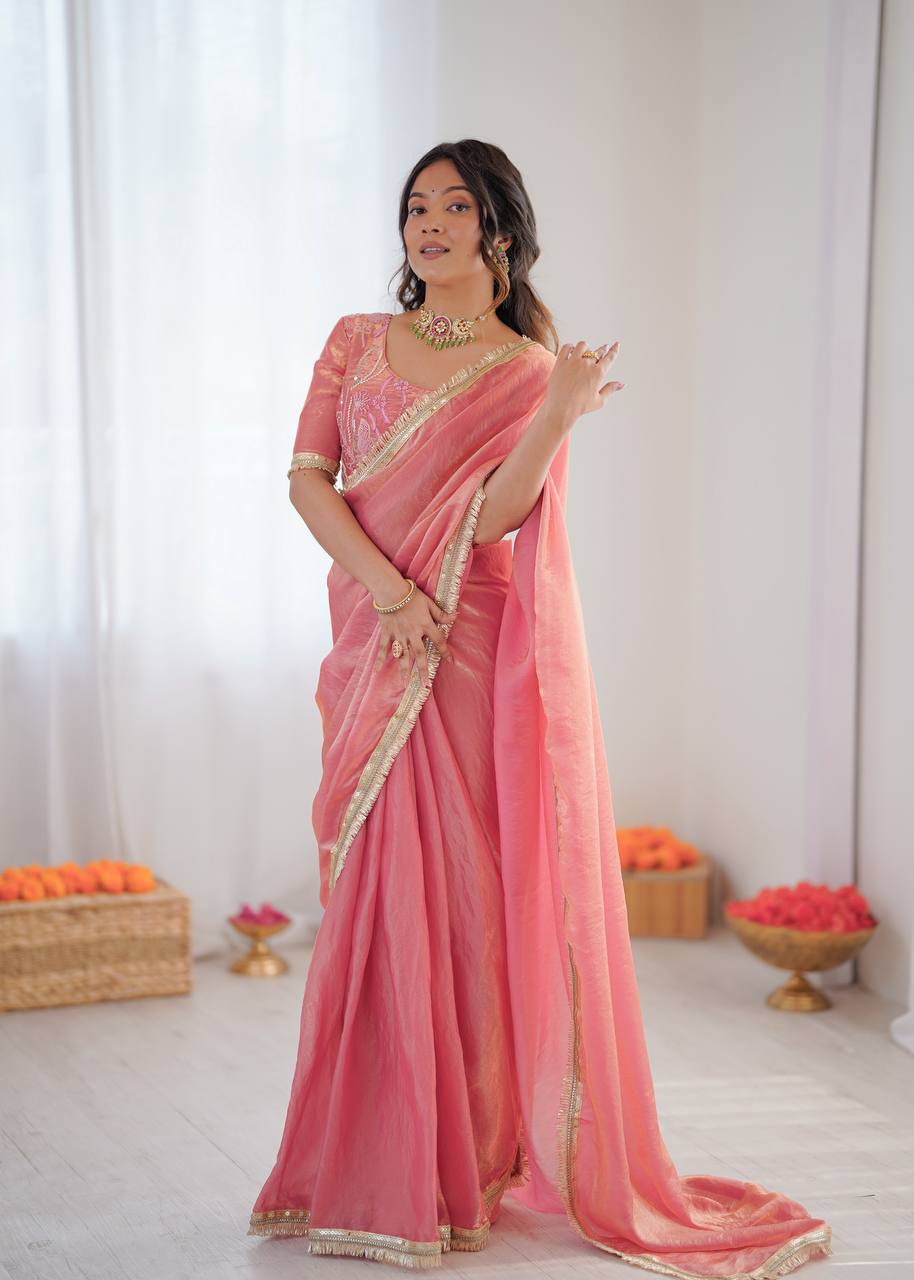 Lehenga Mart Designer Bollywood Style Party Wear Saree-Pink | Grocsy
