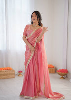 Lehenga Mart Designer Bollywood Style Party Wear Saree-Pink | Grocsy
