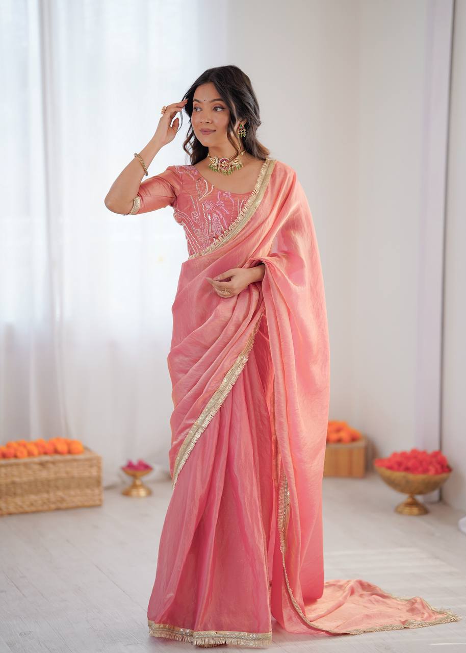 Lehenga Mart Designer Bollywood Style Party Wear Saree-Pink | Grocsy