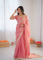 Lehenga Mart Designer Bollywood Style Party Wear Saree-Pink | Grocsy