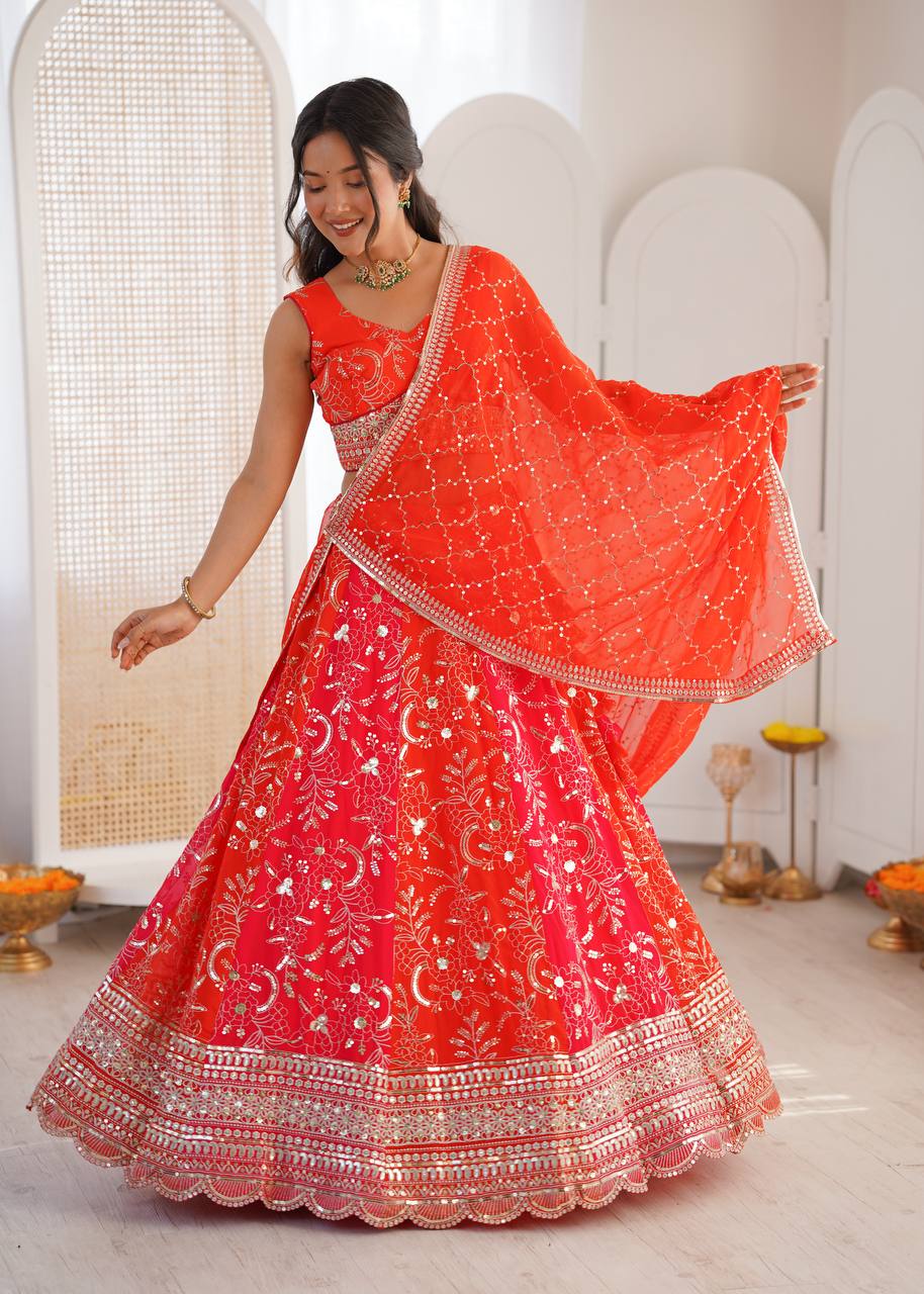 Lehenga Mart Designer Wedding Wear Lehenga Choli-Orange | Grocsy
