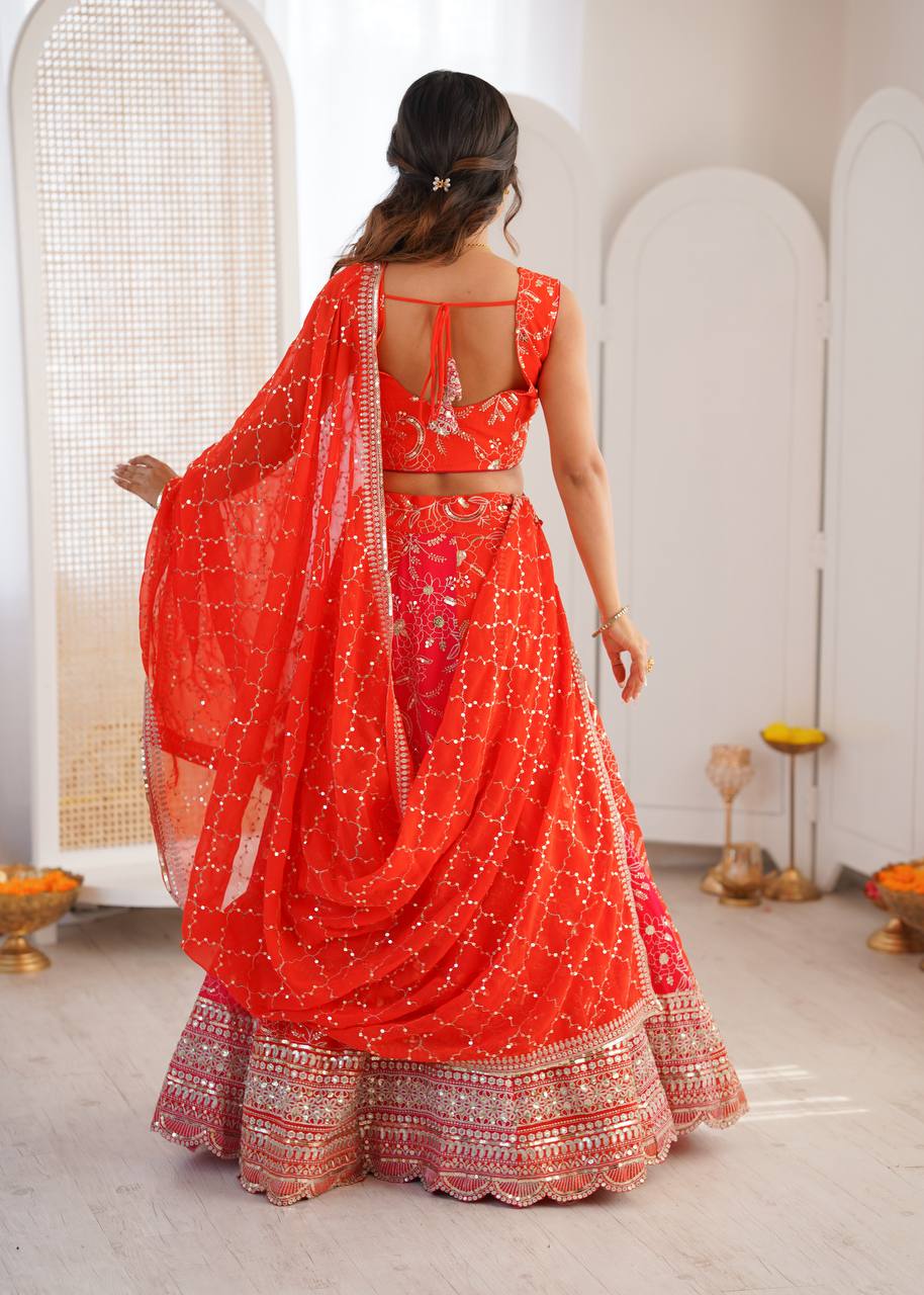 Lehenga Mart Designer Wedding Wear Lehenga Choli-Orange | Grocsy
