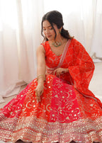 Lehenga Mart Designer Wedding Wear Lehenga Choli-Orange | Grocsy
