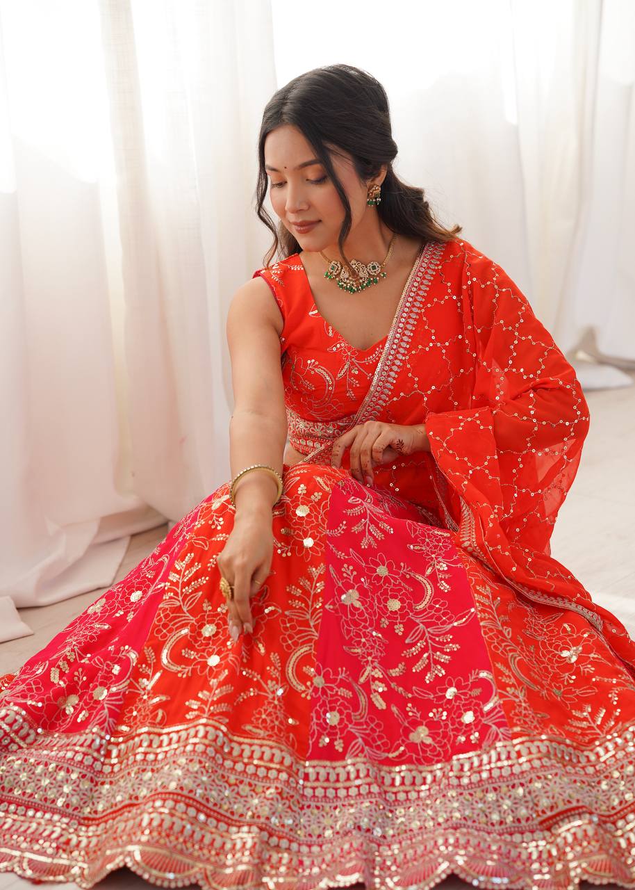 Lehenga Mart Designer Wedding Wear Lehenga Choli-Orange | Grocsy