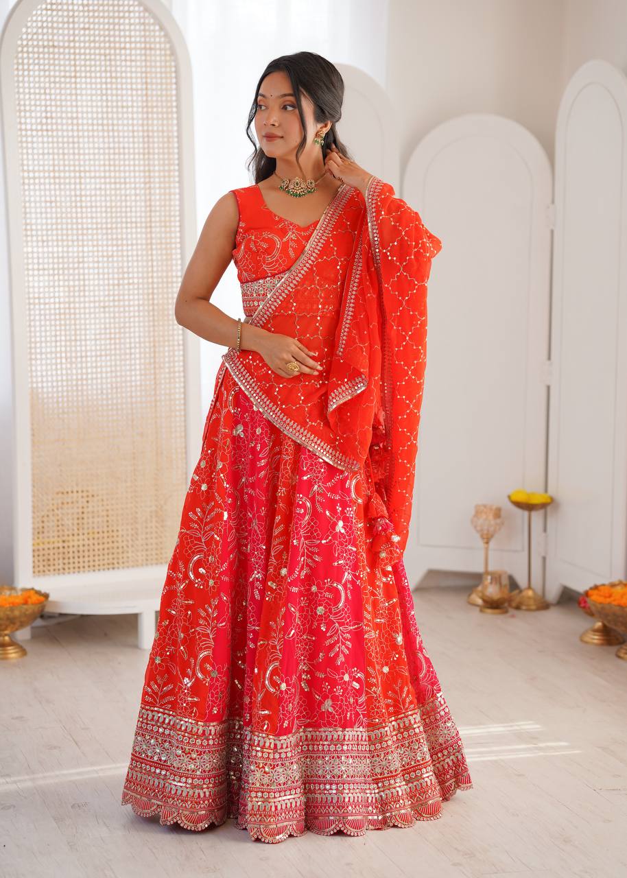 Lehenga Mart Designer Wedding Wear Lehenga Choli-Orange | Grocsy