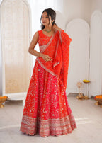 Lehenga Mart Designer Wedding Wear Lehenga Choli-Orange | Grocsy