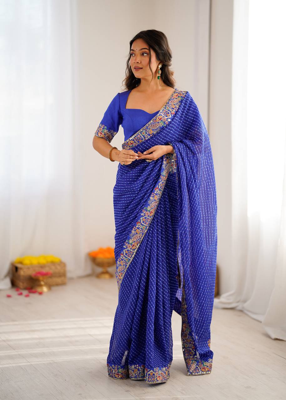 Lehenga Mart Designer Bollywood Style Party Wear Saree-Skyblue | Grocsy