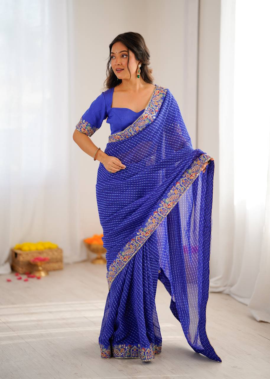 Lehenga Mart Designer Bollywood Style Party Wear Saree-Skyblue | Grocsy