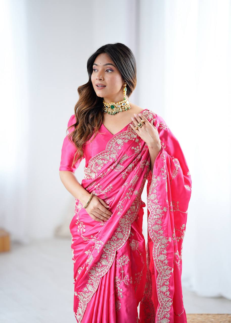 Lehenga Mart Designer Bollywood Style Party Wear Saree-Pink | Grocsy