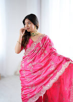 Lehenga Mart Designer Bollywood Style Party Wear Saree-Pink | Grocsy