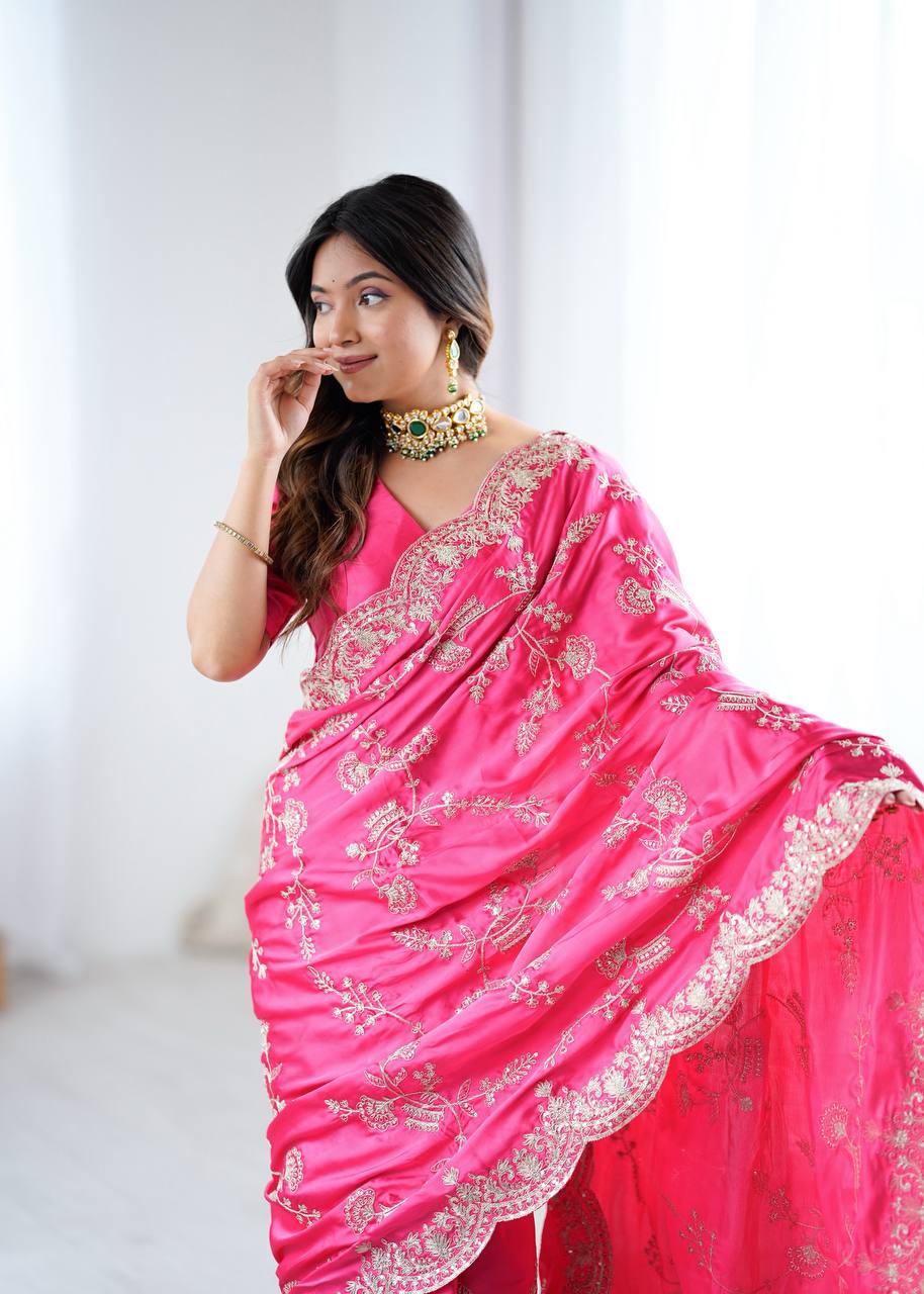 Lehenga Mart Designer Bollywood Style Party Wear Saree-Pink | Grocsy