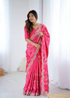 Lehenga Mart Designer Bollywood Style Party Wear Saree-Pink | Grocsy
