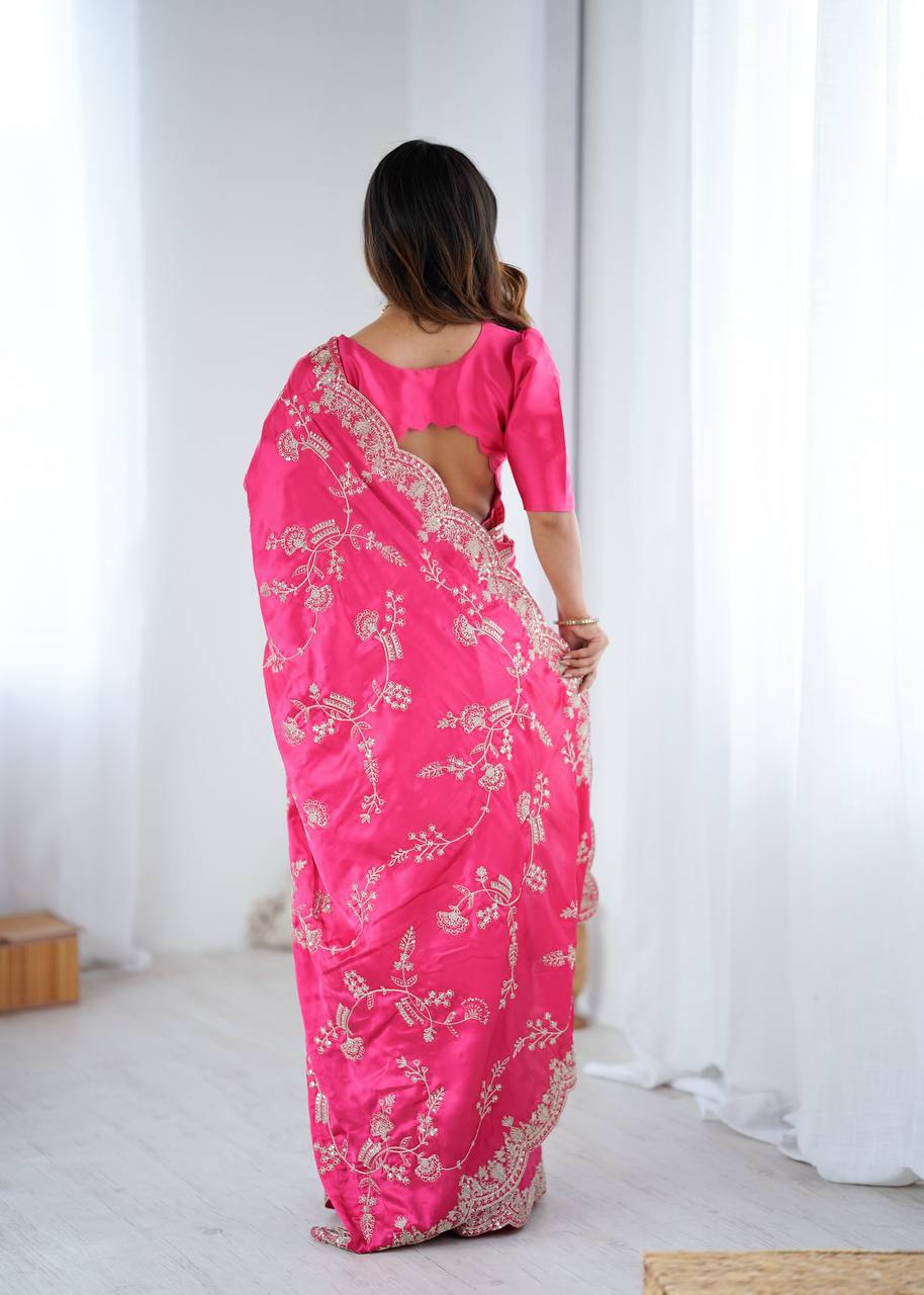 Lehenga Mart Designer Bollywood Style Party Wear Saree-Pink | Grocsy