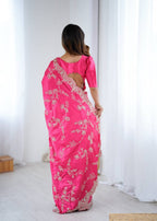 Lehenga Mart Designer Bollywood Style Party Wear Saree-Pink | Grocsy