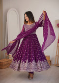 Lehenga Mart Designer Anarkali Suit With Kurta Palazzo Dupatta For Women-Purple | Grocsy