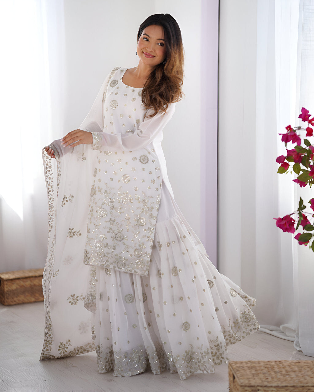 Lehenga Mart Designer Sharara Suit for women - White | Grocsy