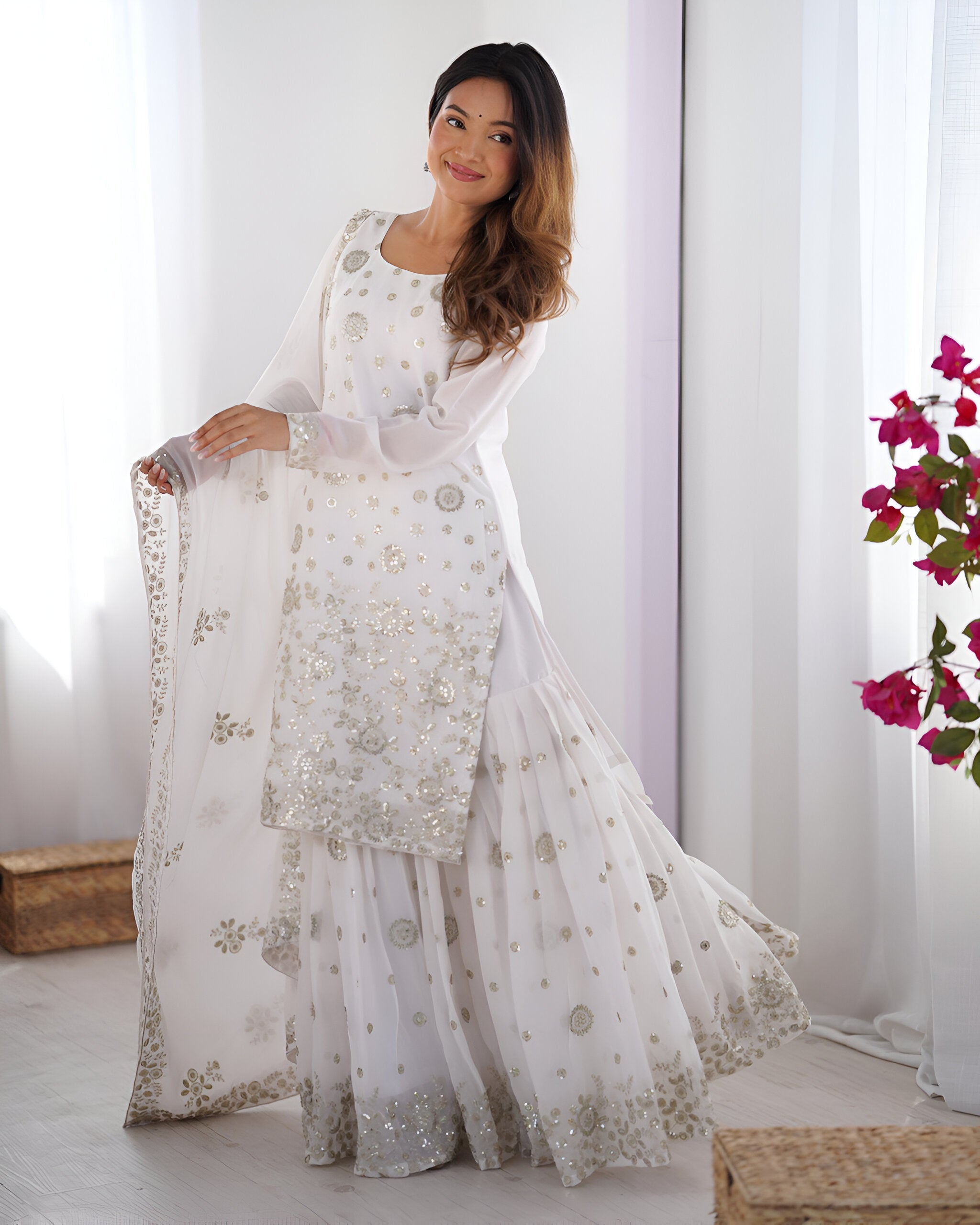 Lehenga Mart Designer Sharara Suit for women - White | Grocsy