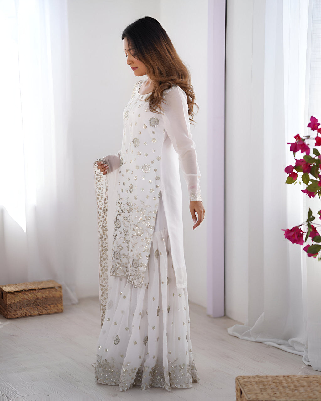 Lehenga Mart Designer Sharara Suit for women - White | Grocsy