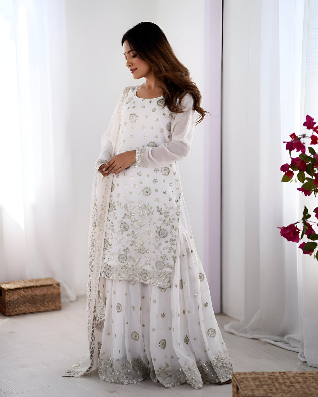 Lehenga Mart Designer Sharara Suit for women - White | Grocsy